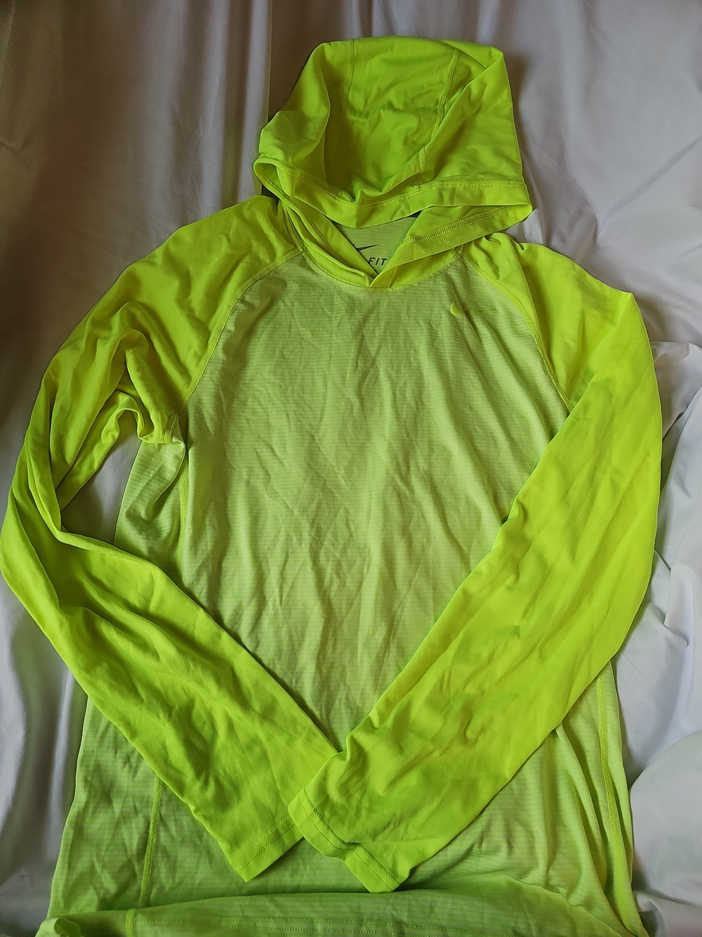 Nike Neon Yellow Performance Hooded Long Sleeve Top - Picture 2 of 7